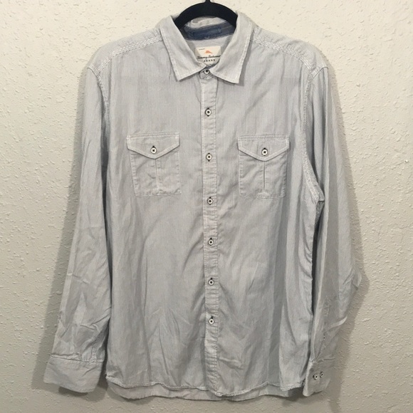 Tommy Bahama Jeans Island Modern Fit Blue Striped Ling Sleeve Shirt size L - Picture 1 of 8